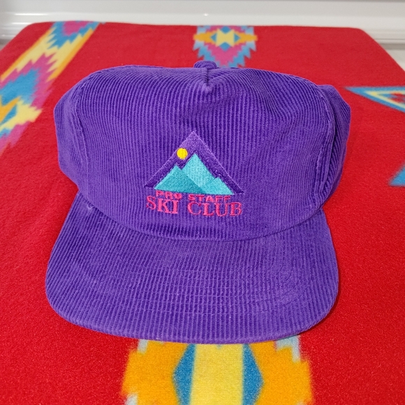 Vtg Pro Staff Ski Club Purple Corduroy Flat Brim Trucker Hat Cap OSFA